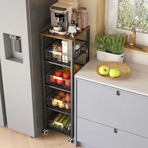 5-Tier Kitchen Storage Trolley, Pull-Out Fruit Basket Stand, Vegetable Storage Rack On Wheelsy, Kitchen tall trolley with Wheels, Chefs Trolle