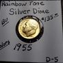 Rainbow Toned Gold Color Silver Coin 1955    Roosevelt  Dime Image 2