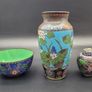 Antique Chinese Japanese Cloisonne Vase Ginger Jar Bowl 3 Pieces Image 2