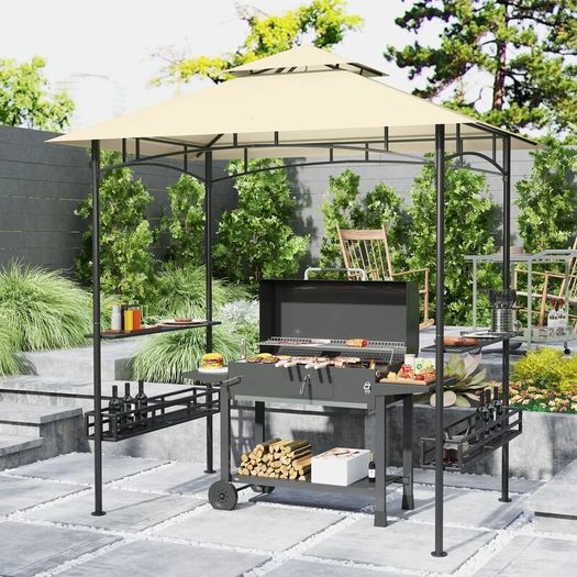 BBQ Gazebo Canopy Shelter With 2 Side Shelves, Storage Baskets