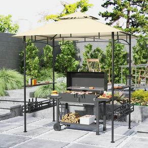 BBQ Gazebo Canopy Shelter With 2 Side Shelves, Storage Baskets