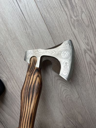 Viking Style Bearded Axe with Leather Sheath / Engraved Valknut