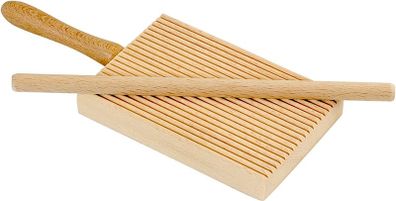 CENTER Item 298 Ridged Gnocchi Board and Garganelli Pasta Rod, Wooden, Beige