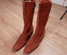 Moreo Burnt Orange Terracotta Leather Suede Square Toe Mid-Calf Boots 5.5UK/38.5EU