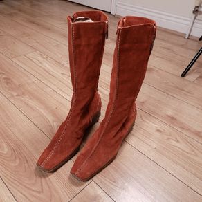 Moreo Burnt Orange Terracotta Leather Suede Square Toe Mid-Calf Boots 5.5UK/38.5EU