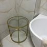 Round side table with glass surface  side table round, glass table with golden metal frame, small coffee table, bedside table, coffee table, balcony, sturdy tempered glass, stable, decorative, gold Image 3