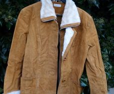 Ladies Leather Vintage tan and white leather coat
