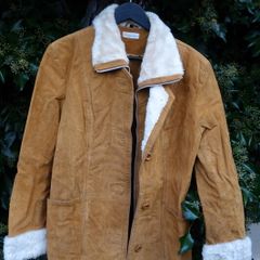 Ladies Leather Vintage tan and white leather coat