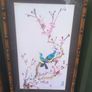 Bamboo style frames on hand painted birds on silk, stunning, collectible, signed. D18 Image 2