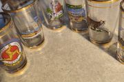 Souvenir Antique Set of 6  Engraved Isle Of Man Shot Glass