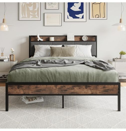 King Size Bed Frame with Wooden Storage