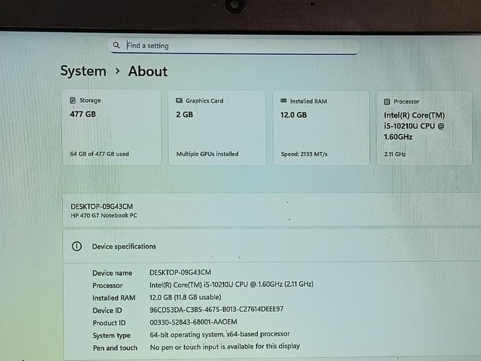 17.3 inch HP 470 G7 NoteBook, Intel i5-10210U 10th Gen, 12GB RAM 500GB SSD Windows 11 Pro Laptop (UHD Graphics Radeon 530)