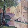 Continental Canal Scene Oil On Card Image 3