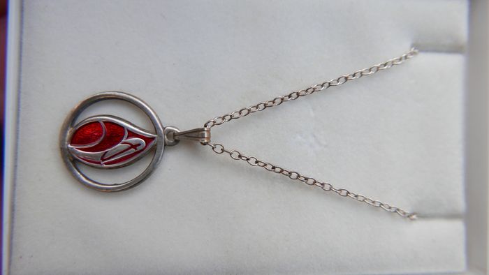 Vintage Sterling Silver 925 Red Teardrop Pendant and Chain 3g