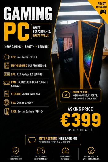 Corsair Custom PC i3 RX580 8Gb 16Gb RAM