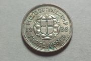 1938 British King George VI Silver Threepence