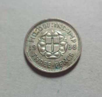 1938 British King George VI Silver Threepence