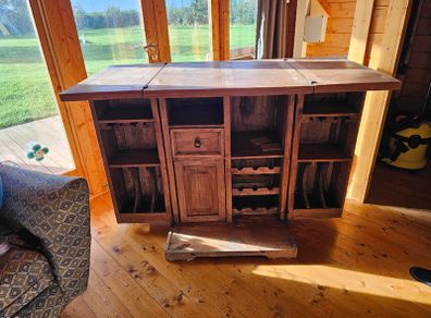 Solid Pine Fold out Home Bar/Drinks Cabinet