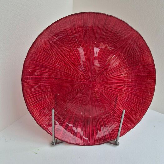 Meadows & Byrne metallic red textured glass decorative charger plate