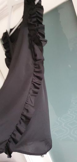 maggie & me black tunic / top with ruffle sides Sz L (10-14 UK)
