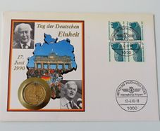 Day of German Unity coin cover special Gilt combined East & West coins