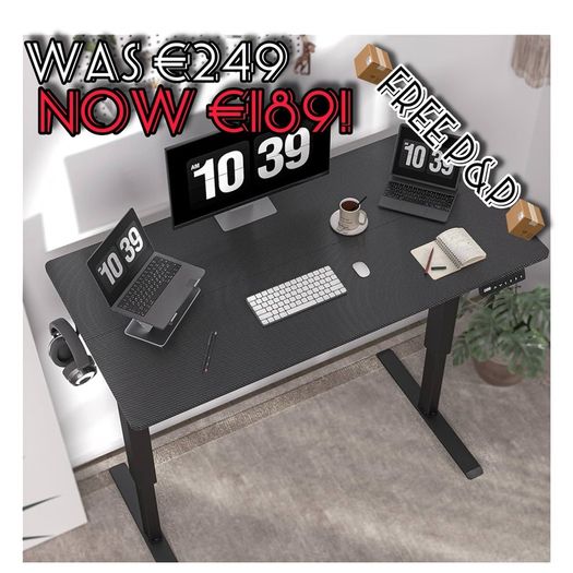 NEW SALE | Height Adjustable Electric Standing Desk - 100x60 cm Stand Up Table Desk Thick Splice Board, Smart Control Panel 3 Memory Heights