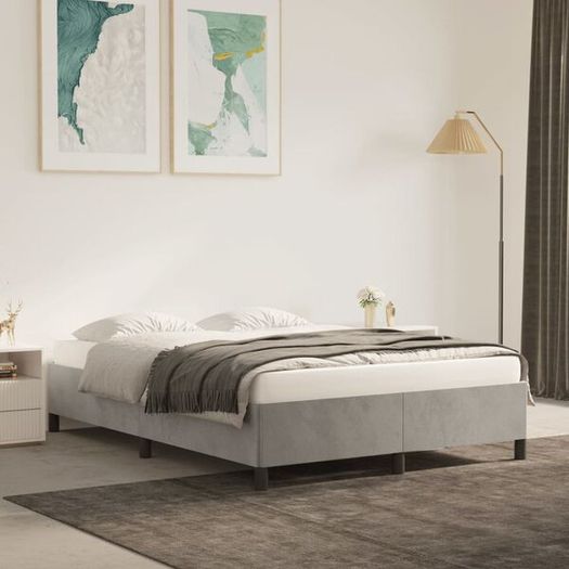 Bed Frame without Mattress Light Grey 135x190 cm Double Double Velvet