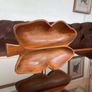 Vintage Teak Wood Serving Butterfly Leaf Shaped Bowl Two Section Tray Image 10