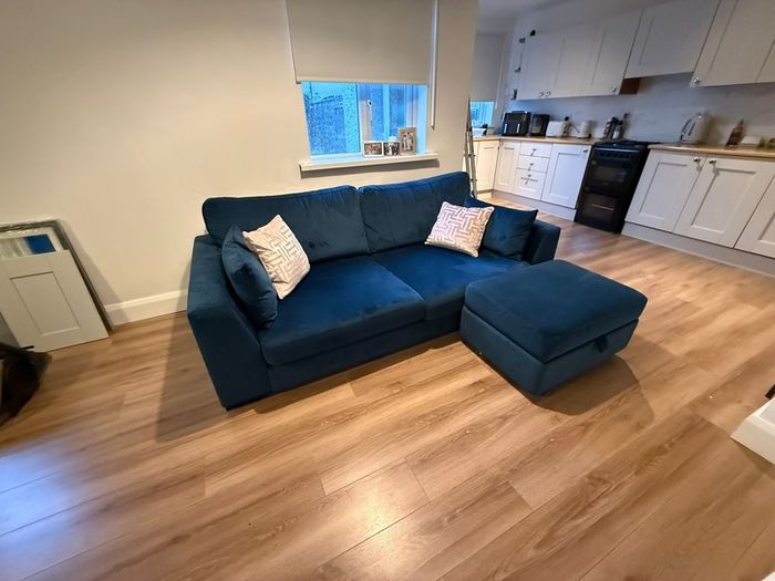 DFS Navy Plush Sofa