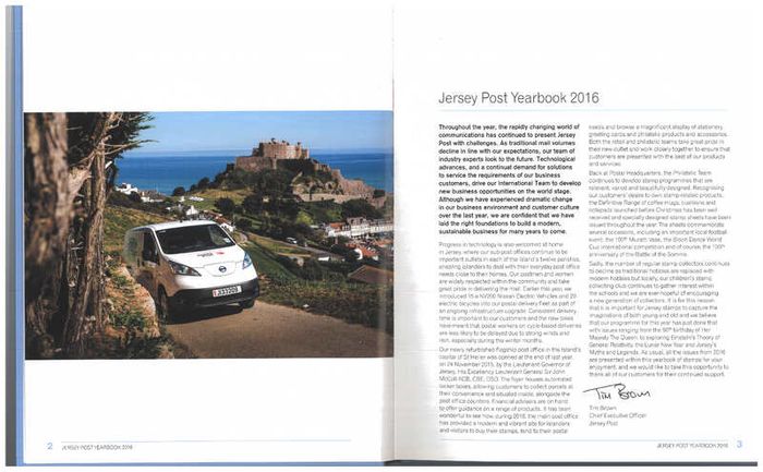 2016 Jersey Stamp Year Book (hardback) issued by Jersey Post with 28 images of contents