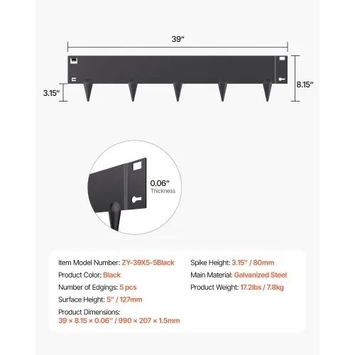 Steel Landscape Edging 5 Packs 39 x 5in Rust-Resistant for Yard Black