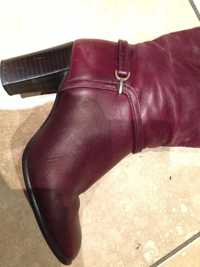 Burgundy Leather knee High Heeled Boots