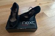 Next Black Suede Peep toe Strappy Heels UK6