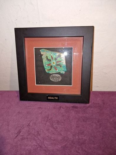 Hand painted Aboriginal Symbol of Health on slate framed