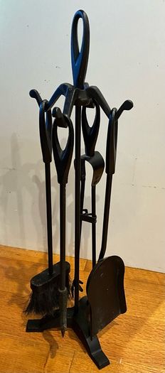 Vintage Fireplace Companion Set on Cast Iron Stand