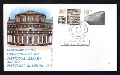 1977 Ireland Centenary of the Founding of the National Library and of The National Museum Commemorative Stamps Illustrated Hibernian First Day Cover (FDC) with Cluain Meala (Clonmel) Steele Cancel