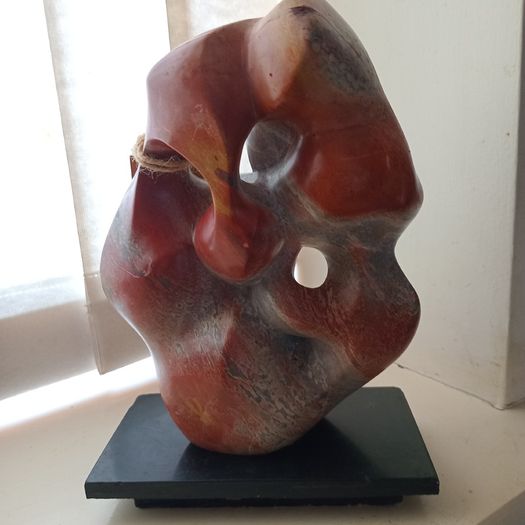 Absract Modernist Alabaster Sculpture on Marble Base. Signed.