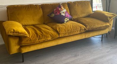 Mustard yellow velvet sofa
