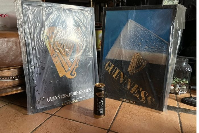Two x Original Guinness 'GENIUS' Advert Reversible Branded Framed Original Vintage Double Sided Postes From The 1980's