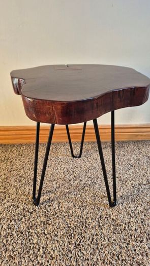 Rustic Live Edge Wood Side Table  Accent Table