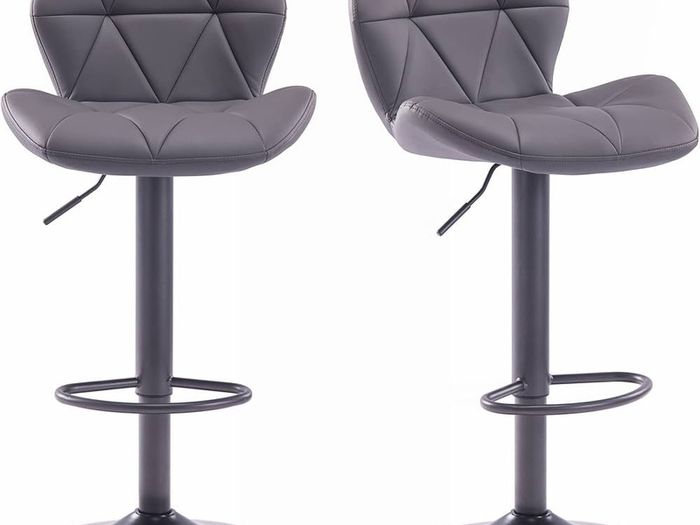 NEW SALE | Set Of 2 Modern Luna Padded Swivel Height Adjustable Faux Leather Breakfast Kitchen Barstools Chairs (All Grey, Faux Leather)