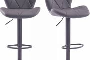 NEW SALE | Set Of 2 Modern Luna Padded Swivel Height Adjustable Faux Leather Breakfast Kitchen Barstools Chairs (All Grey, Faux Leather)