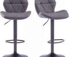 NEW SALE | Set Of 2 Modern Luna Padded Swivel Height Adjustable Faux Leather Breakfast Kitchen Barstools Chairs (All Grey, Faux Leather)