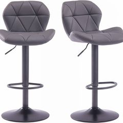 NEW SALE | Set Of 2 Modern Luna Padded Swivel Height Adjustable Faux Leather Breakfast Kitchen Barstools Chairs (All Grey, Faux Leather)