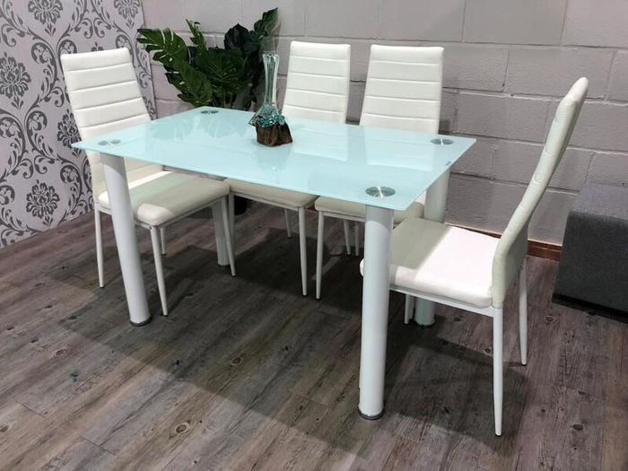 Compact Glass Dining Table Set Seats 4, White