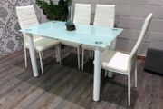 Compact Glass Dining Table Set Seats 4, White