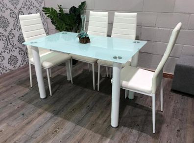 Compact Glass Dining Table Set Seats 4, White