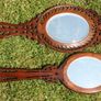 Vintage Olive Wood Vanity Mirrors Hand Held Carved Image 6