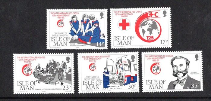 1989 Isle of Man 125th Anniversary of International Red Cross and Centenary of Noble's Hospital, Isle of Man Commemorative Stamps Mint Never Hinged (MNH)