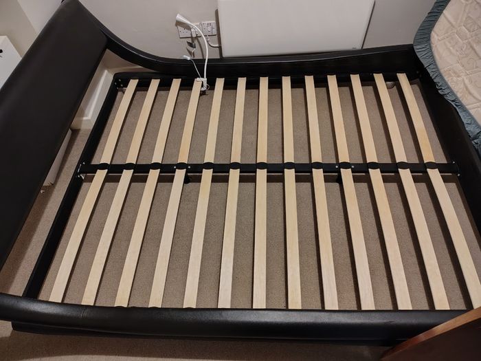 Black faux leather sleigh bed frame